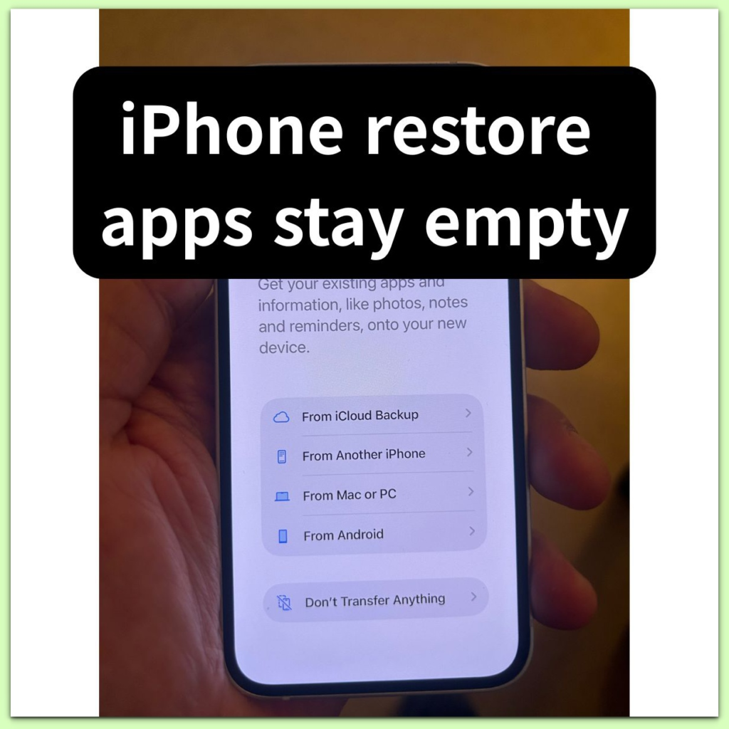 iphone restore apps stay empty transfer your apps and data restore stage
