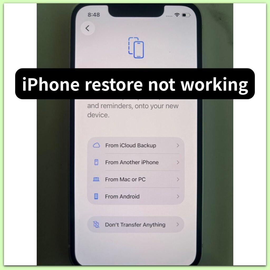 iphone restore not working transfer apps and data screen