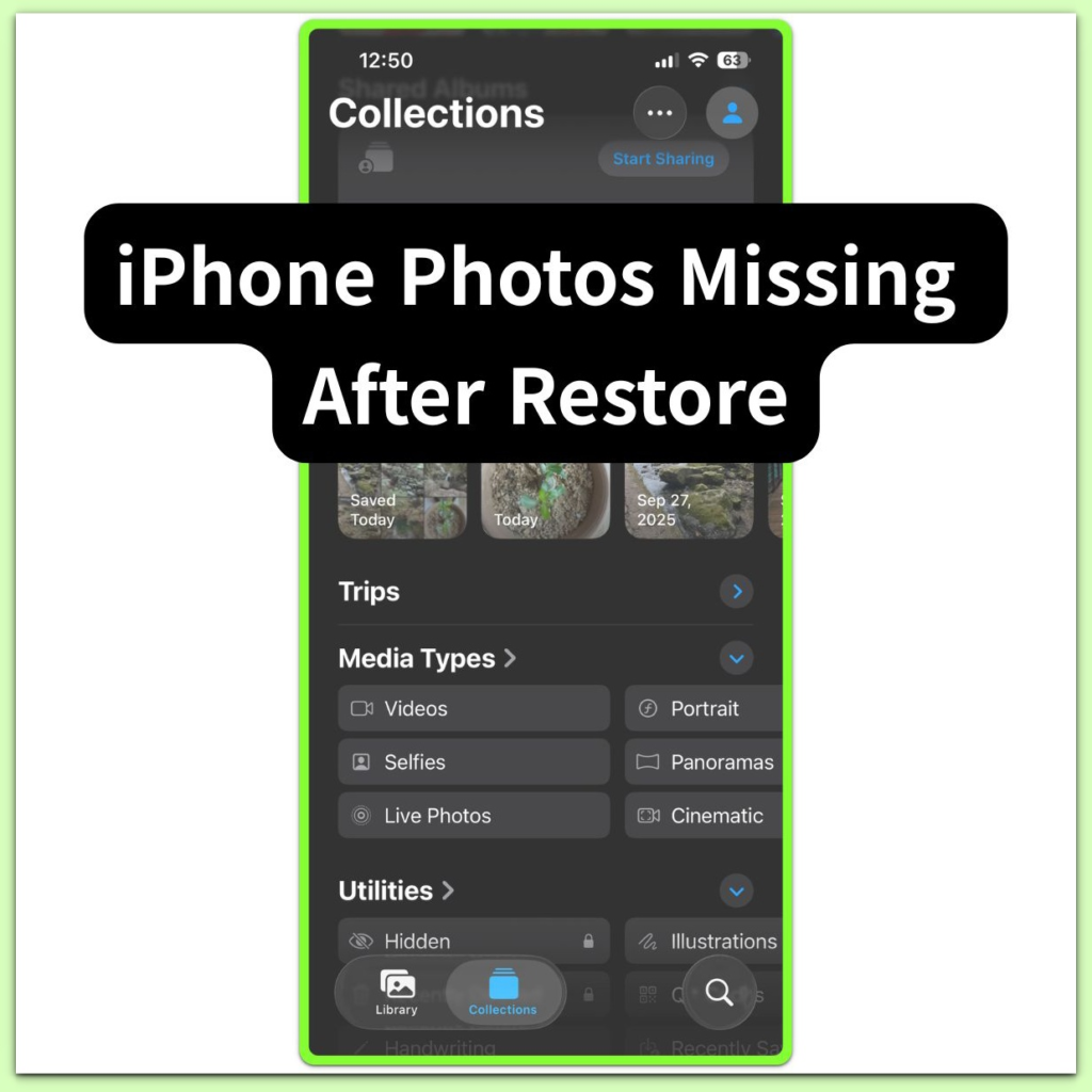 iphone photos missing after restore collections view