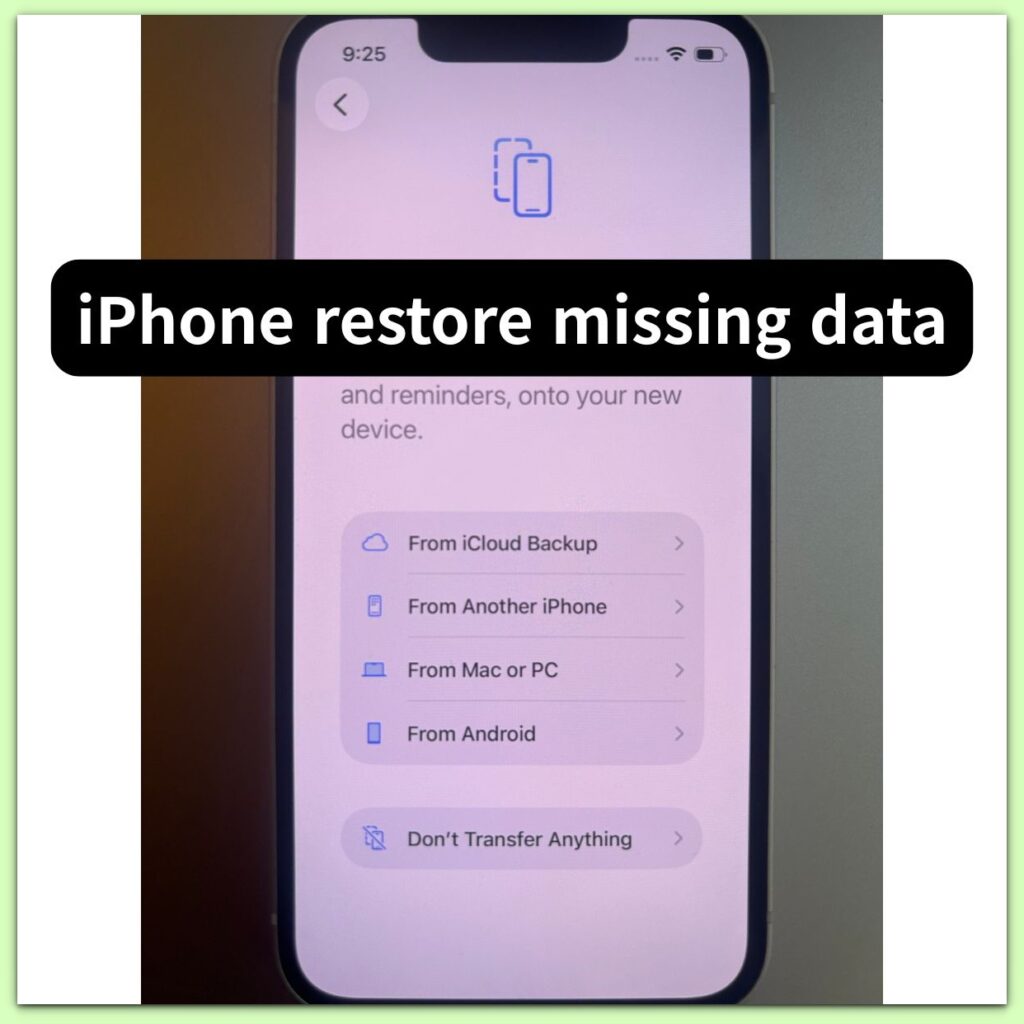 iphone transfer your apps and data setup screen