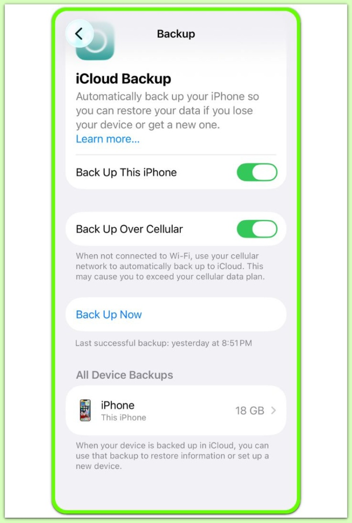 icloud backup enabled on iphone

