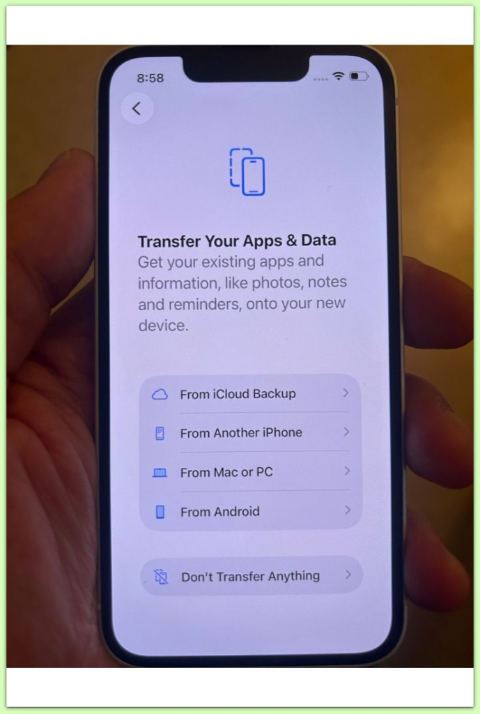 ios restore process transfer your apps and data container decision boundary