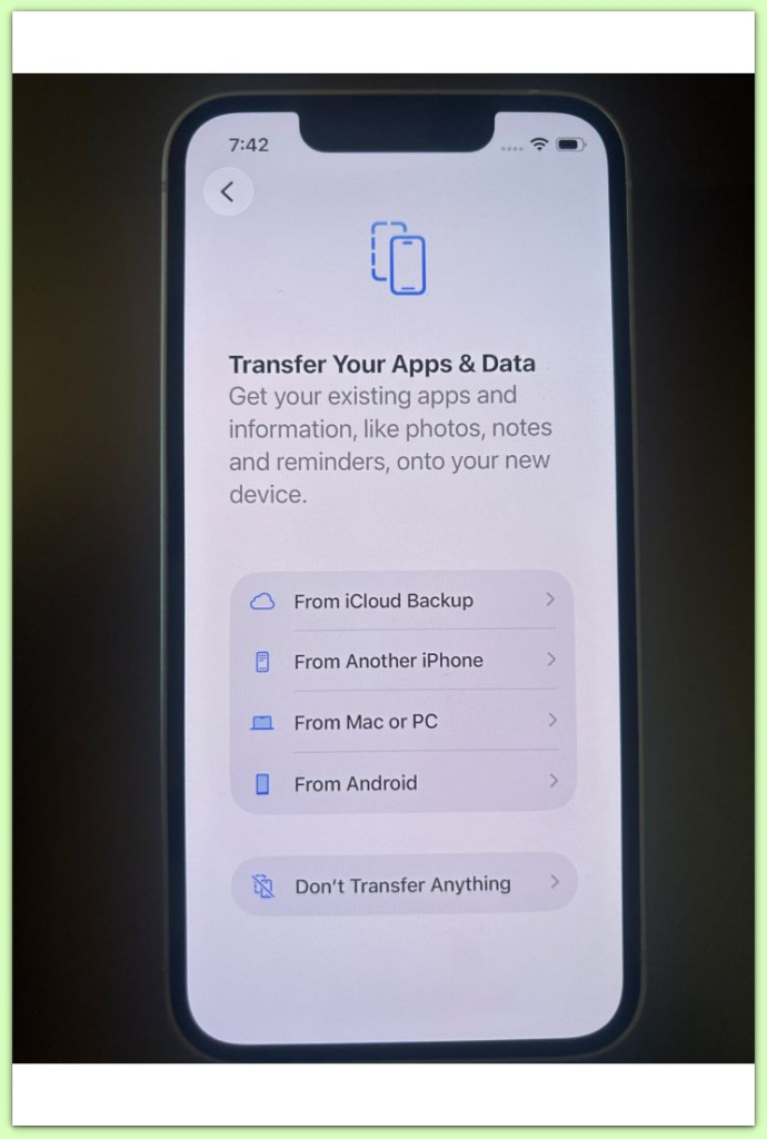 iphone transfer your apps and data restore options available