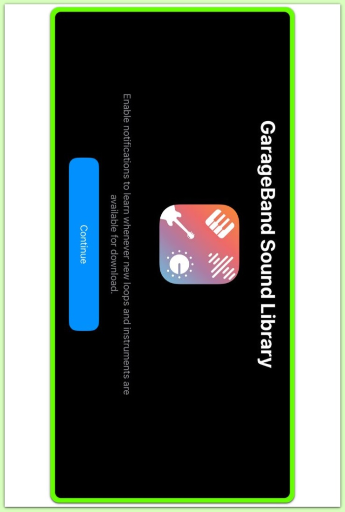 garageband app opening in landscape mode showing empty state after iphone restore
