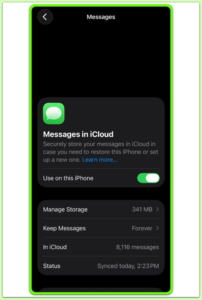 icloud messages sync status after restore
