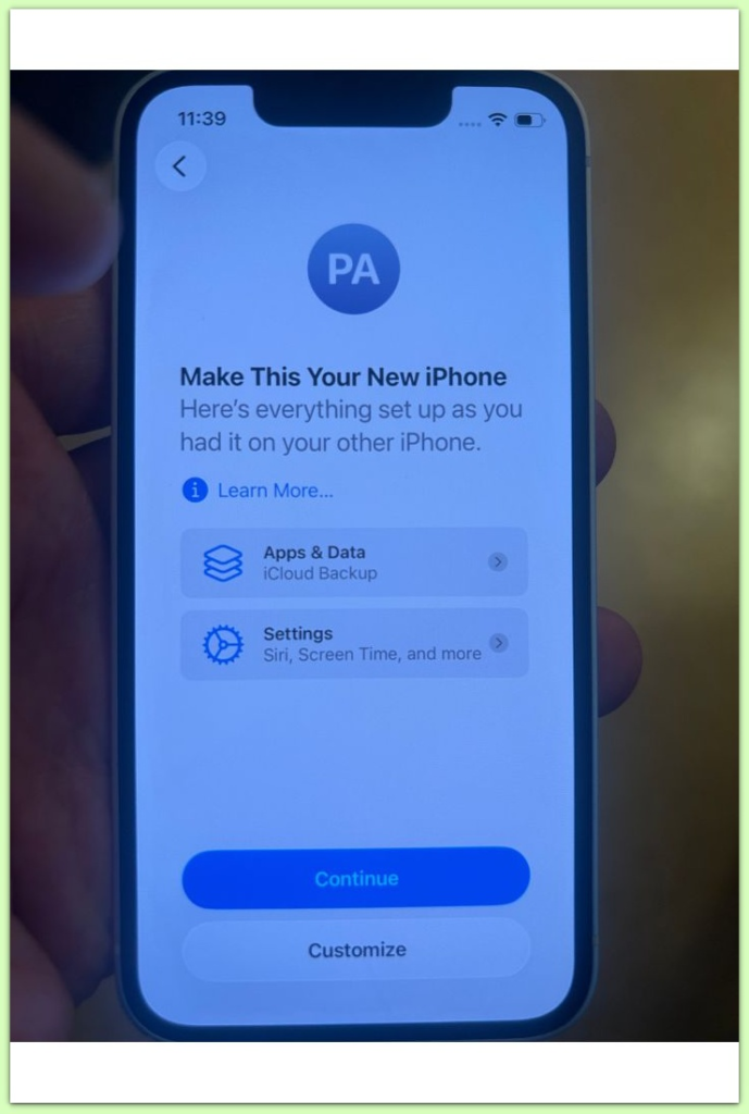 iphone restore setup screen showing data setting stage after execution begins
