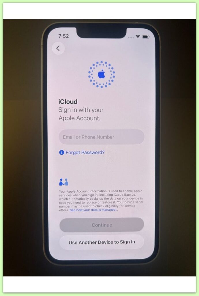 iphone icloud sign in during restore setup