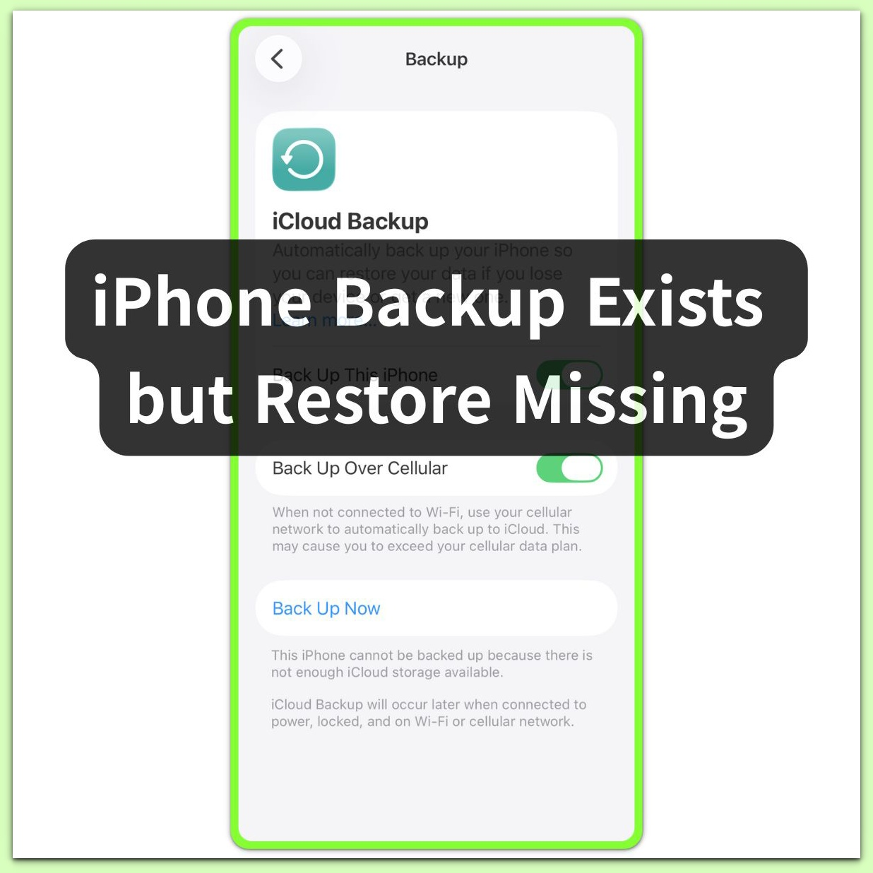 icloud backup enabled on iphone showing existing backup