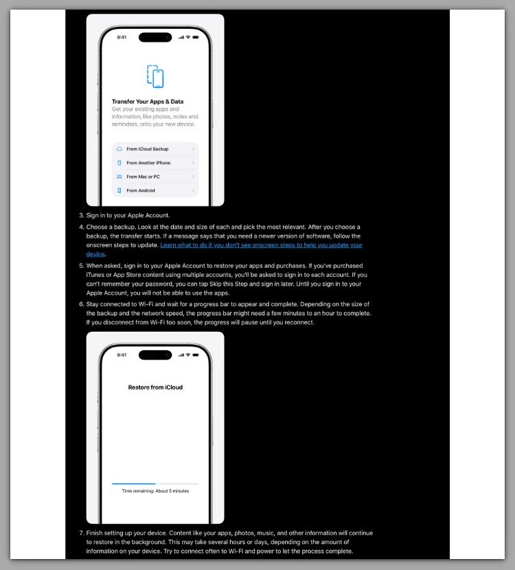 iphone restore from icloud showing normal restore execution flow with progress bar and data transfer stage