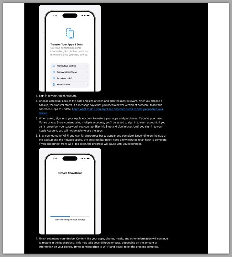 official iphone restore from icloud setup screen
