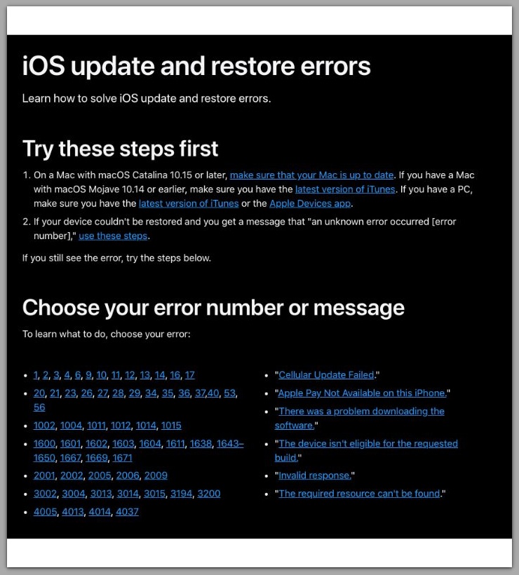 ios update and restore errors apple official support page