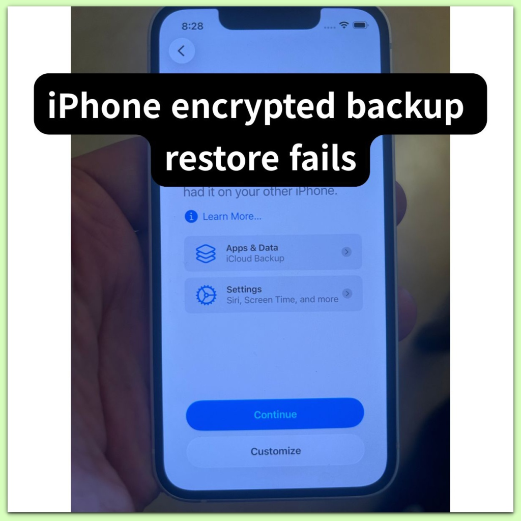 iphone encrypted backup restore fails restore entry point before encryption validation