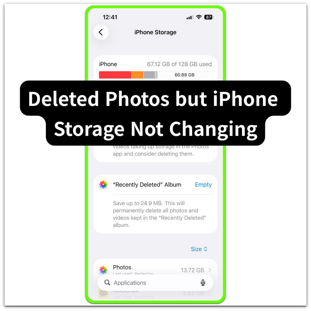 deleted photos but iphone storage not changing storage bar remains unchanged after deletion
