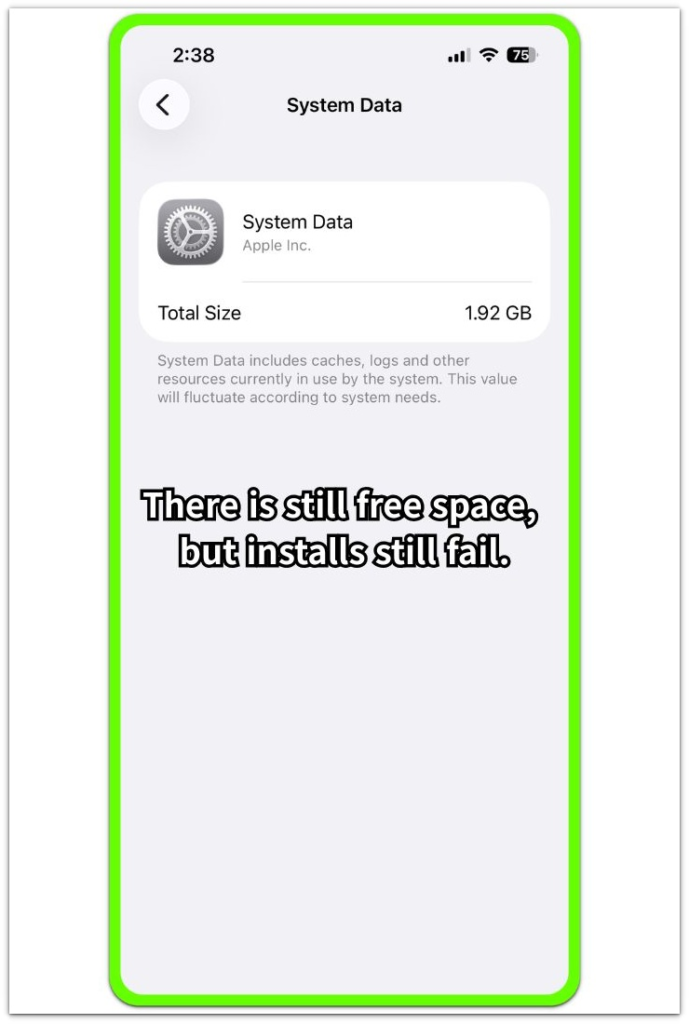 iphone storage full even with free space system data screen