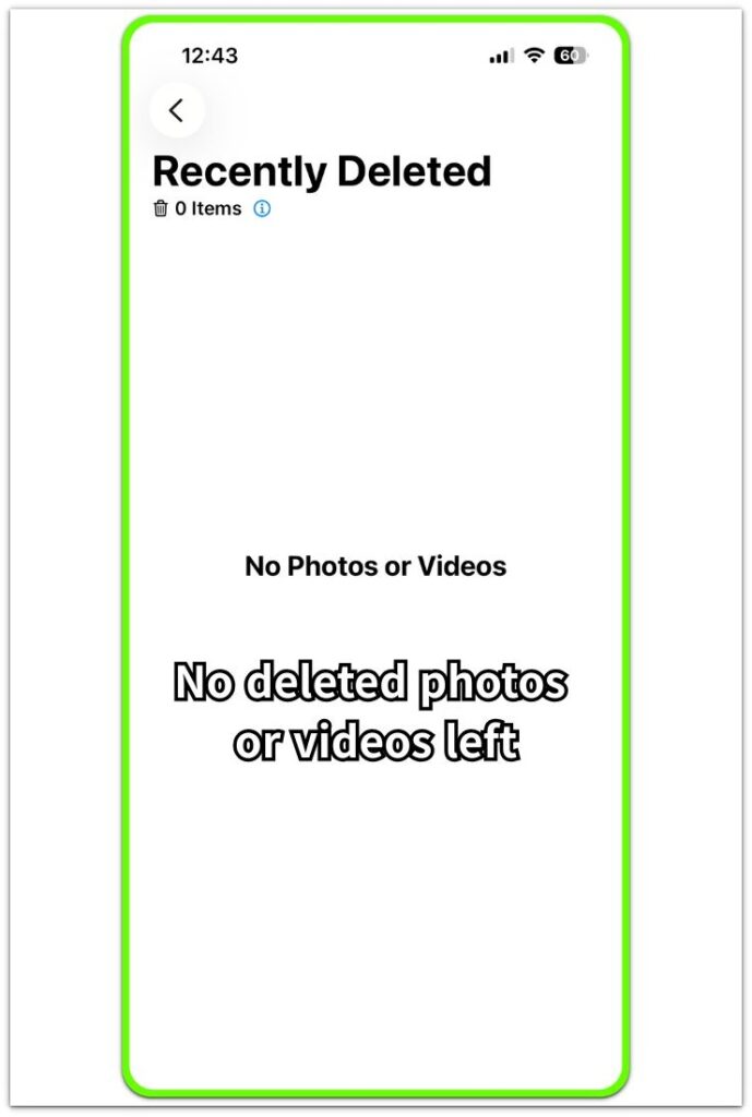 Recently Deleted folder empty after deleting files on iPhone