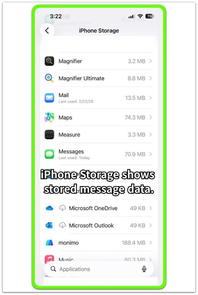 iphone messages storage shown in iphone storage list