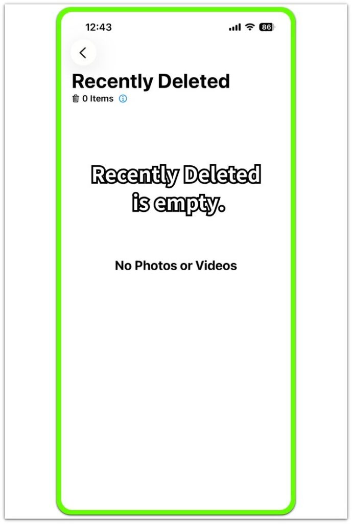 recently deleted is empty on iphone photos screen