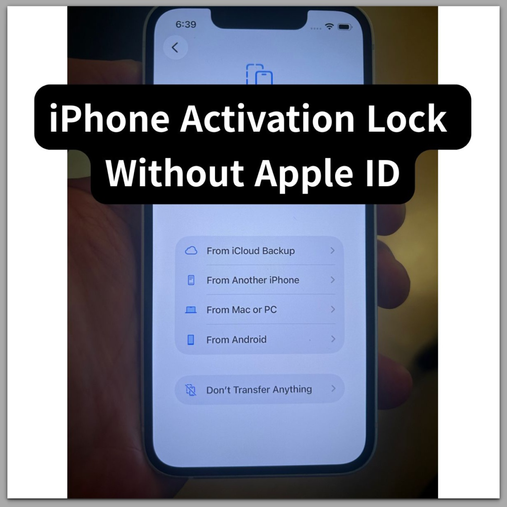 iphone activation lock without apple id setup screen showing transfer your apps and data step