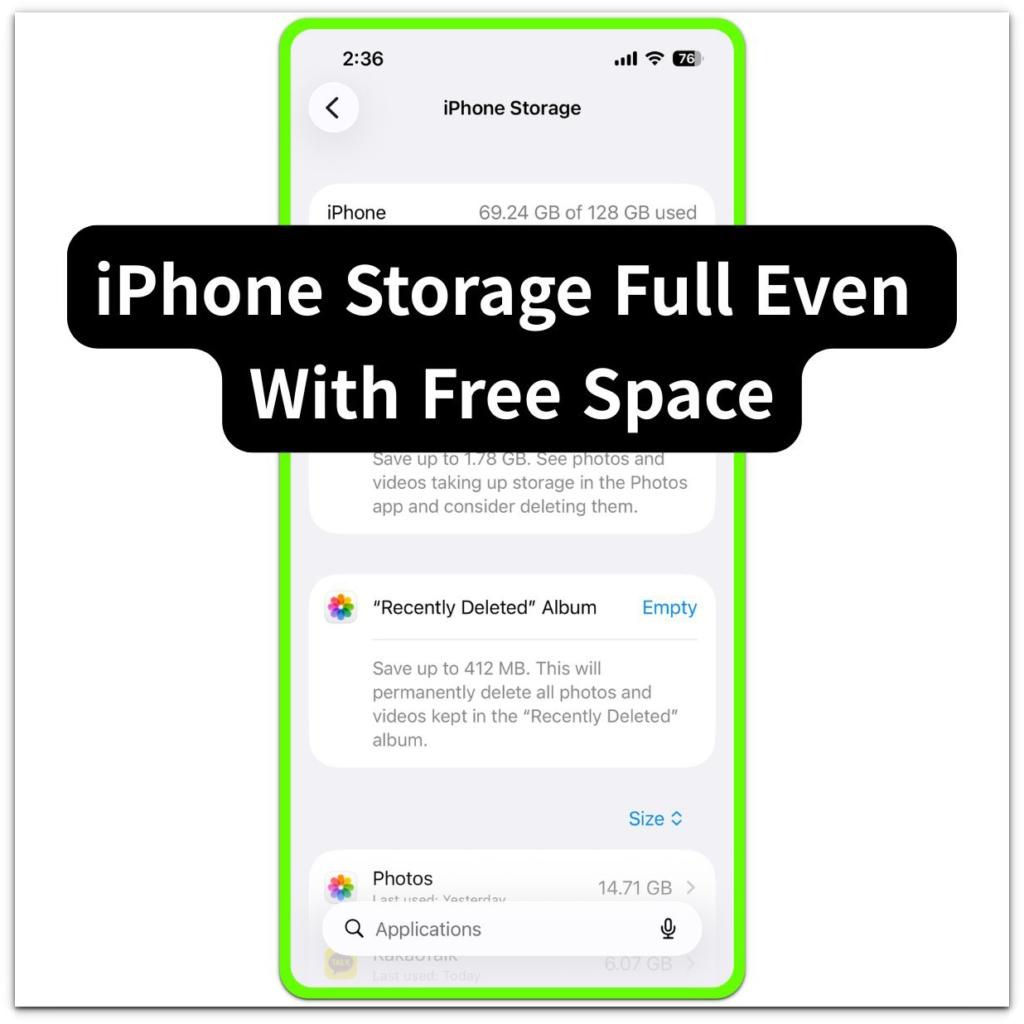 iphone storage full even with free space iphone storage screen showing available capacity with warning state overlay text