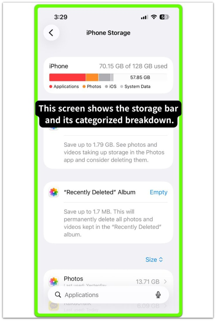 iphone storage bar wrong iphone storage screen showing color bar breakdown and used capacity structure