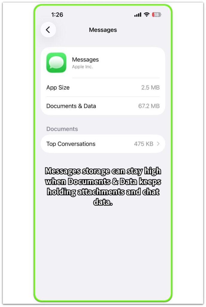 iphone system data too large messages documents and data storage screen