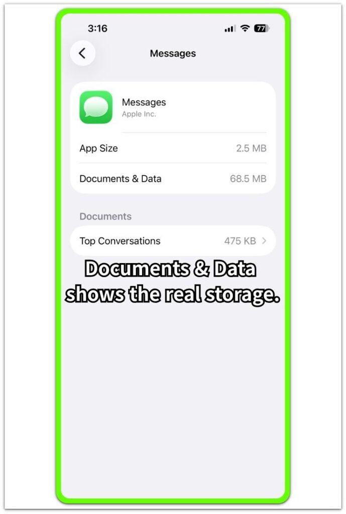 iphone messages documents and data storage details