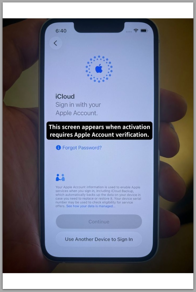 iphone icloud sign in screen during activation requiring apple account verification