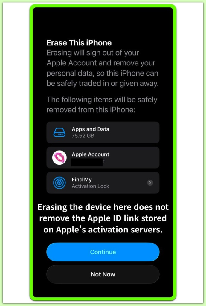 iphone erase this iphone screen showing apple id link before reset