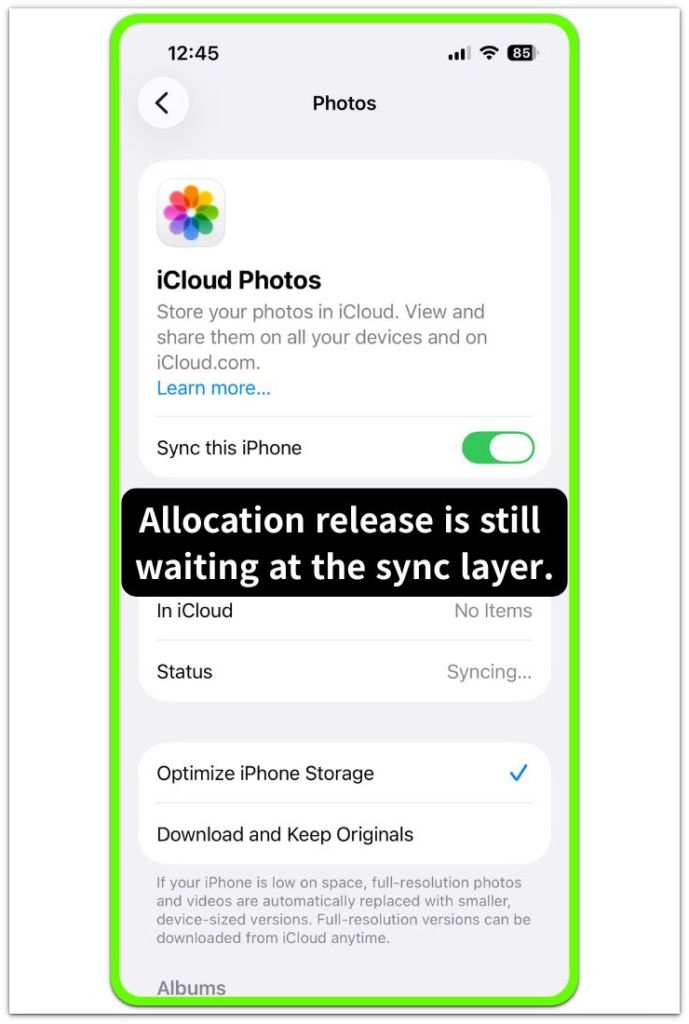 allocation release delayed at the icloud sync reconciliation layer