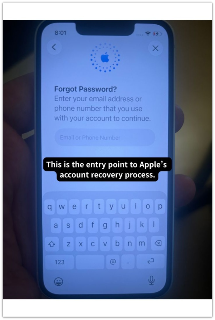 iphone forgot password account recovery entry screen during activation lock