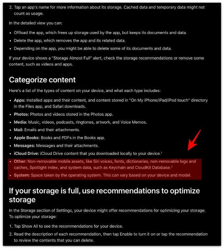 apple storage categories showing other and system for iphone storage bar wrong