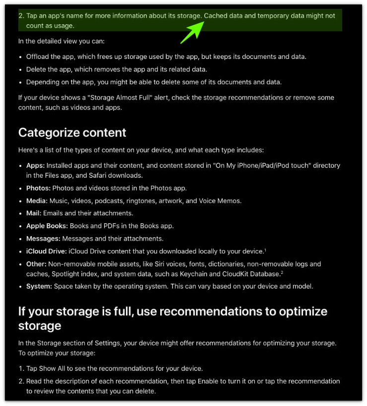 official source for offloaded apps but iphone storage still full