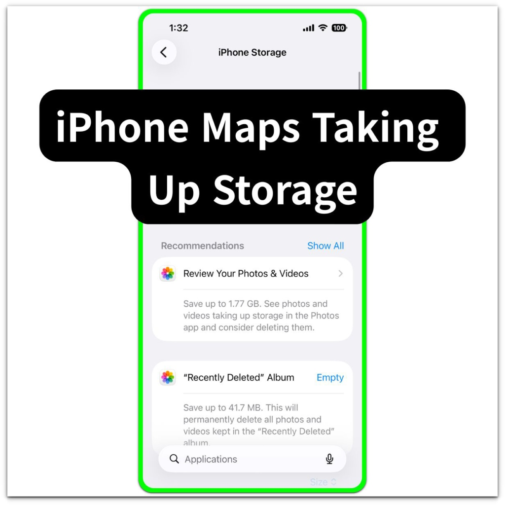 iphone maps taking up storage issue shown in iphone storage screen with storage usage categories and system data distribution