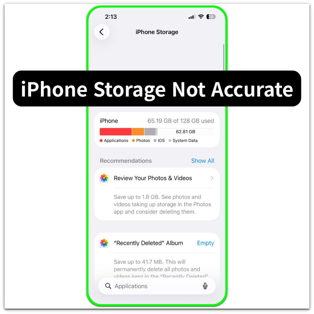 iphone storage not accurate showing system data and storage graph mismatch