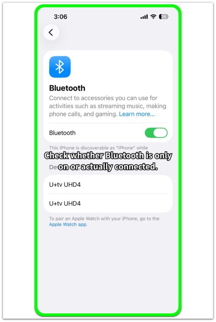 iphone bluetooth battery drain checked on the Bluetooth devices screen