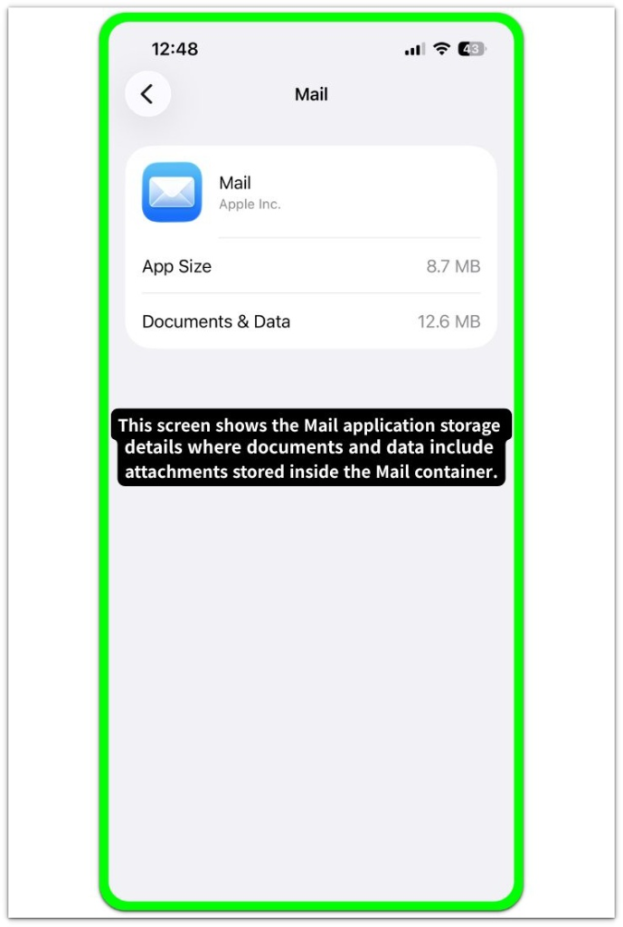 iphone mail storage screen showing documents and data inside the mail container structure글이랑 전부 맞니