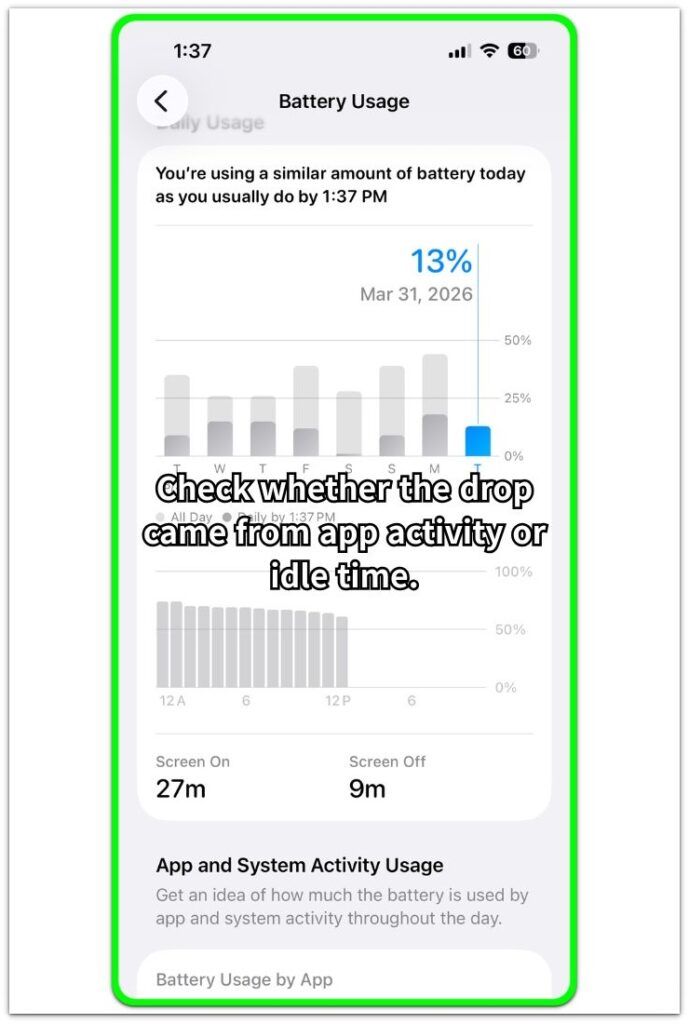 iphone battery drain when not in use battery usage screen