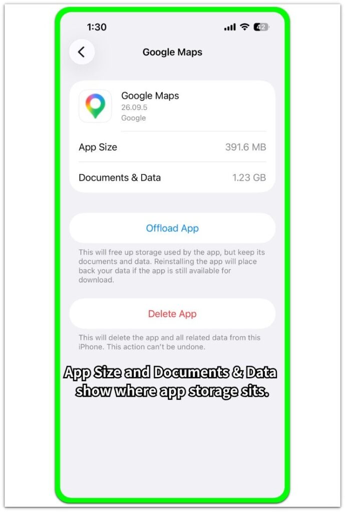 other in iphone storage app size and documents data