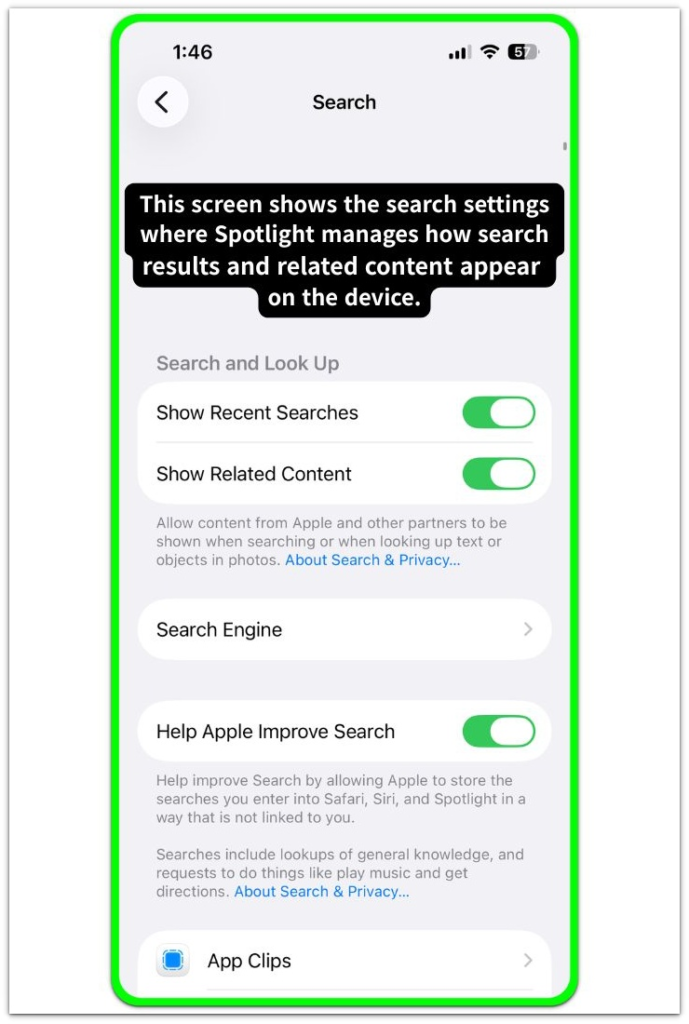 iphone spotlight search settings controlling search results and related content