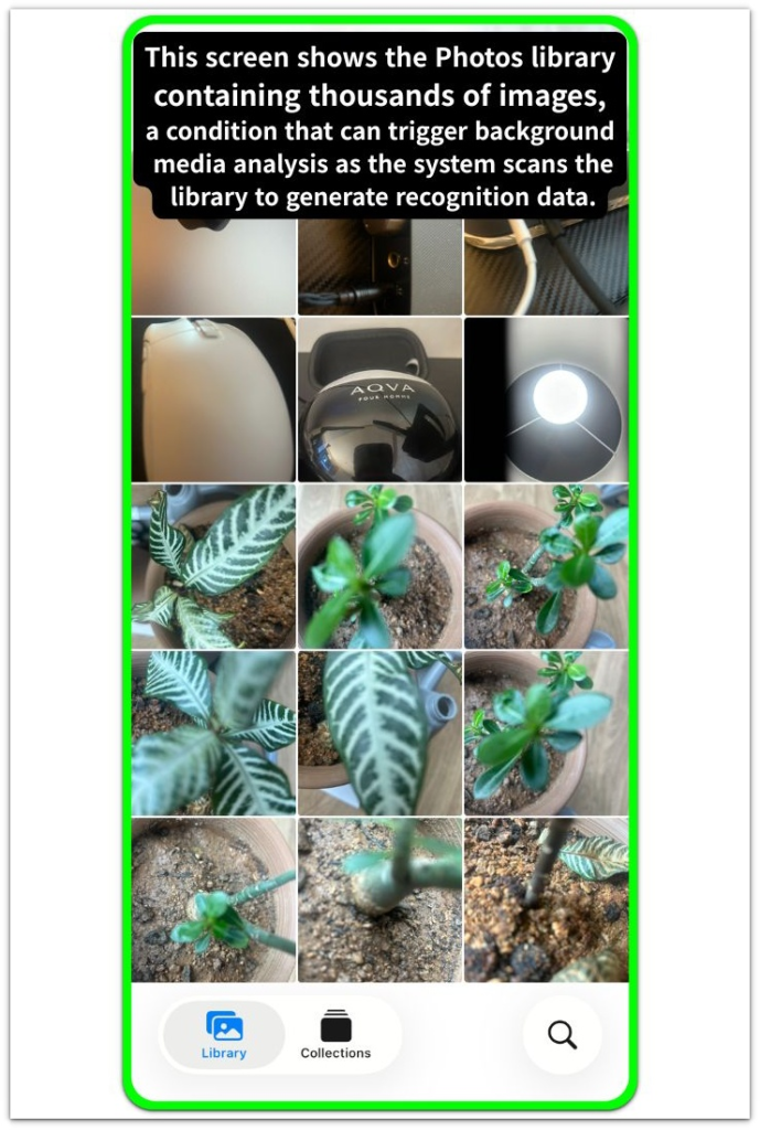 photos library screen containing thousands of images that can trigger background media analysis scanning
