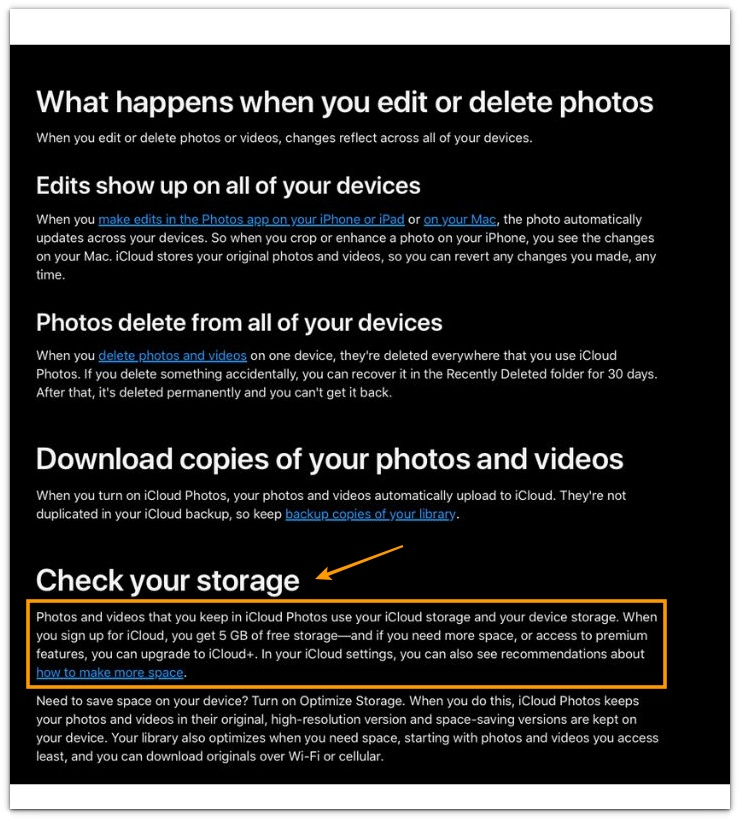 iphone photos library storage structure showing icloud photos using both device storage and icloud storage in apple support documentationㄱ