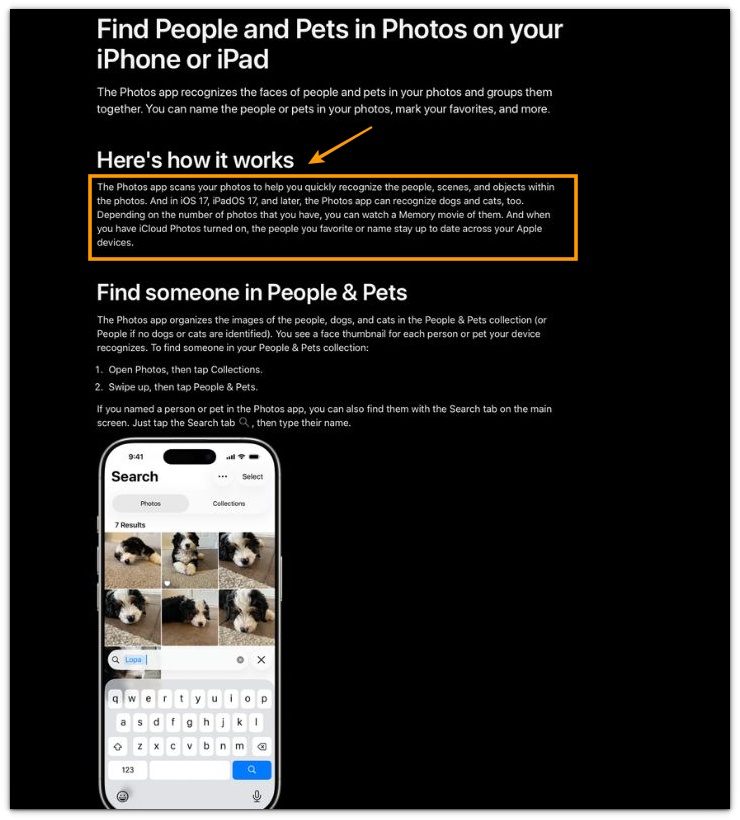 apple photos scans photos to recognize people scenes and objects within the photos library system analysis explanation screen
