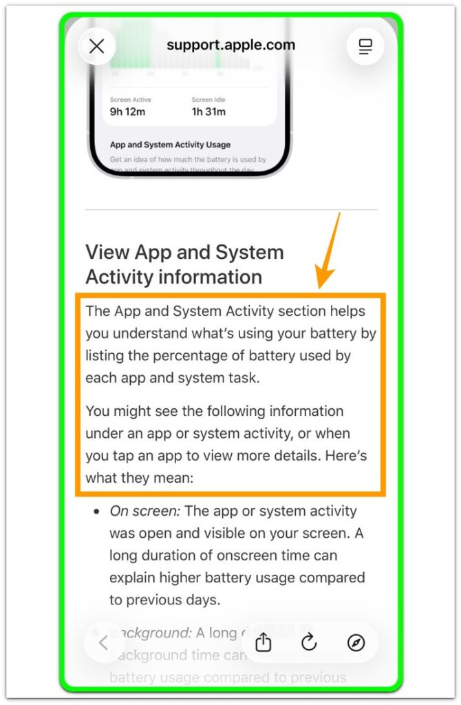 iPhone app battery drain after install explained with Apple Battery usage and App and System Activity information screen