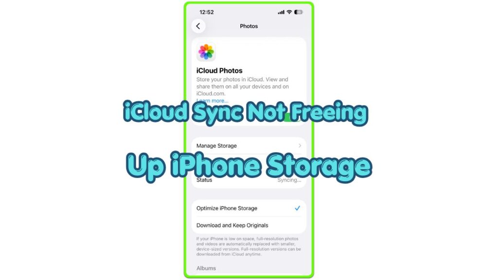 icloud sync not freeing up iphone storage photos settings thumbnail