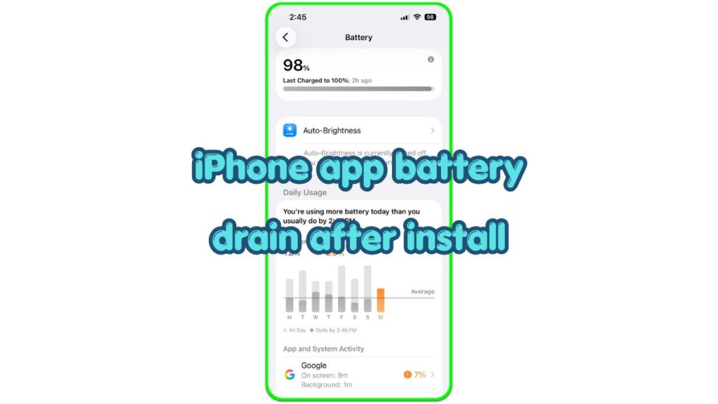 iPhone app battery drain after install shown on Battery usage screen with one app using more power