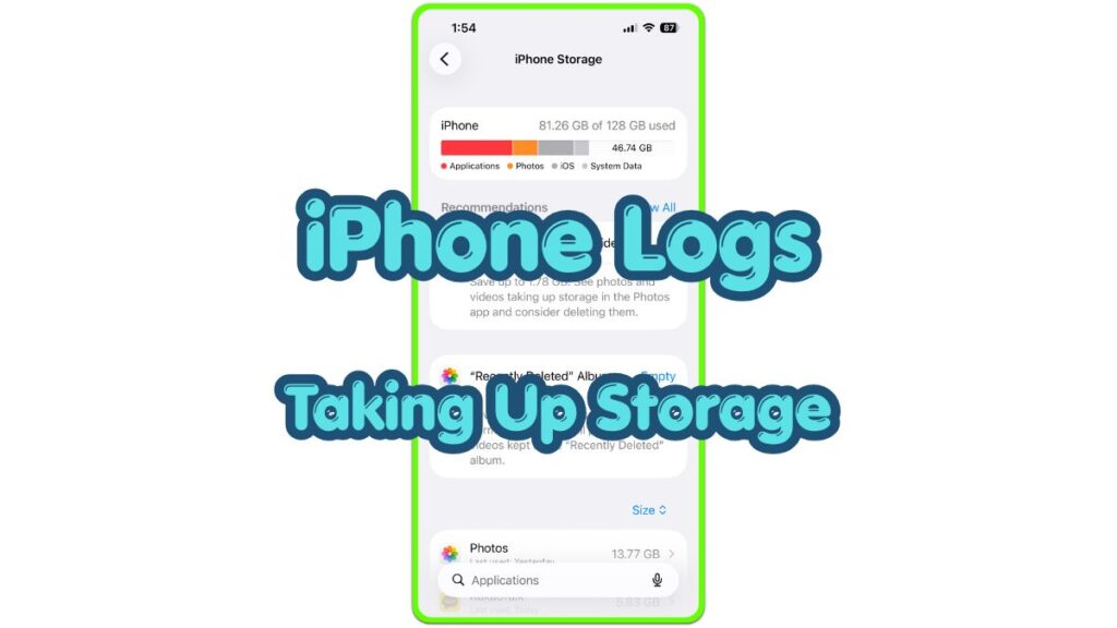 iphone logs taking up storage thumbnail with iphone storage screen