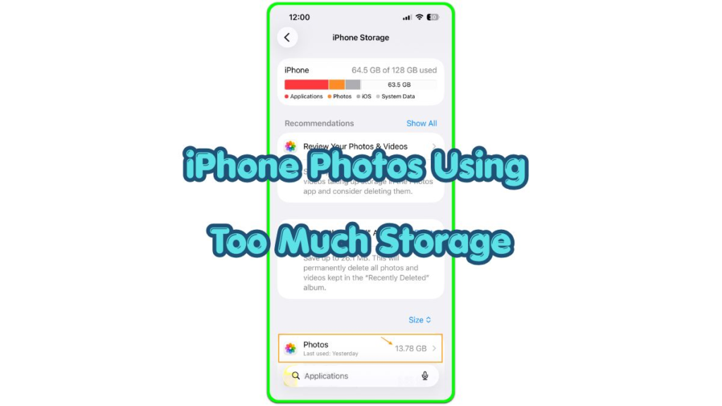 iphone storage screen showing photos using too much storage