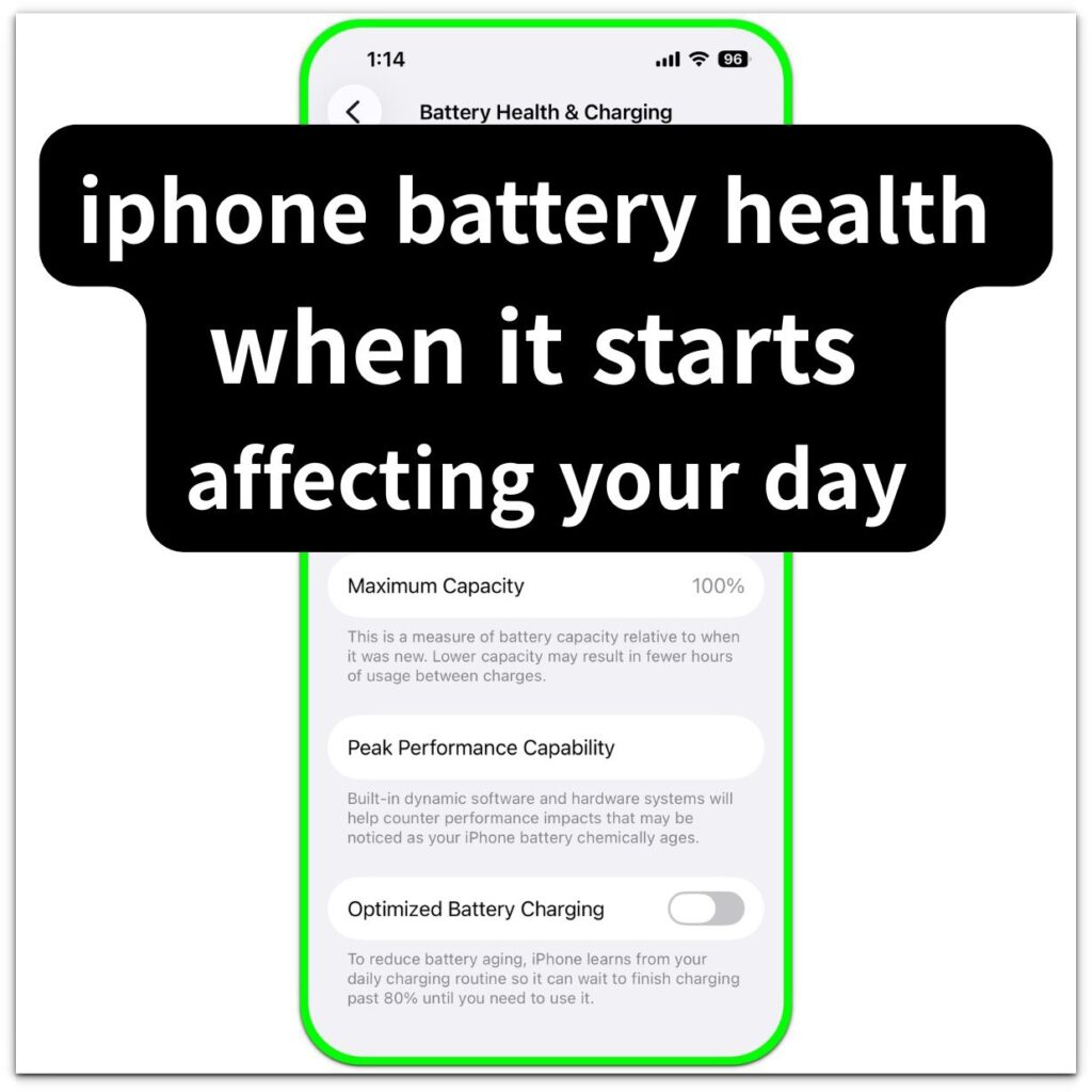 iphone battery health thumbnail with battery health and charging screen behind stacked title text overlay