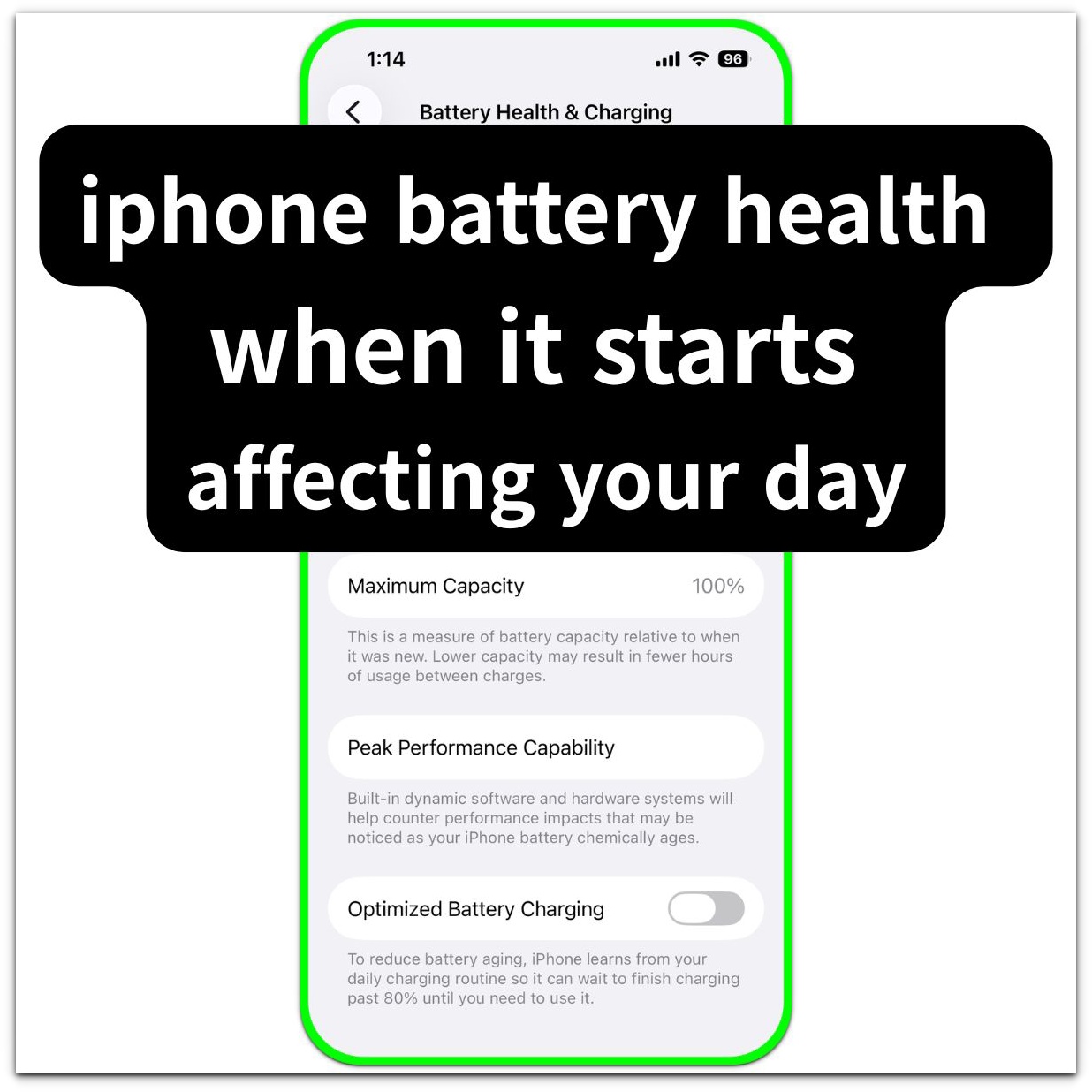 iphone battery health thumbnail with battery health and charging screen behind stacked title text overlay