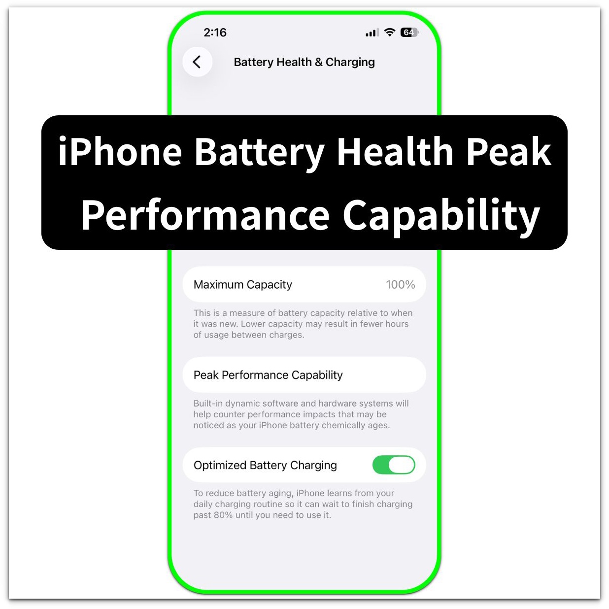 iphone battery health peak performance capability thumbnail with battery health and charging screen